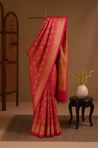 Pink Banarasi Silk Saree with Rich Golden Zari Brocade Work