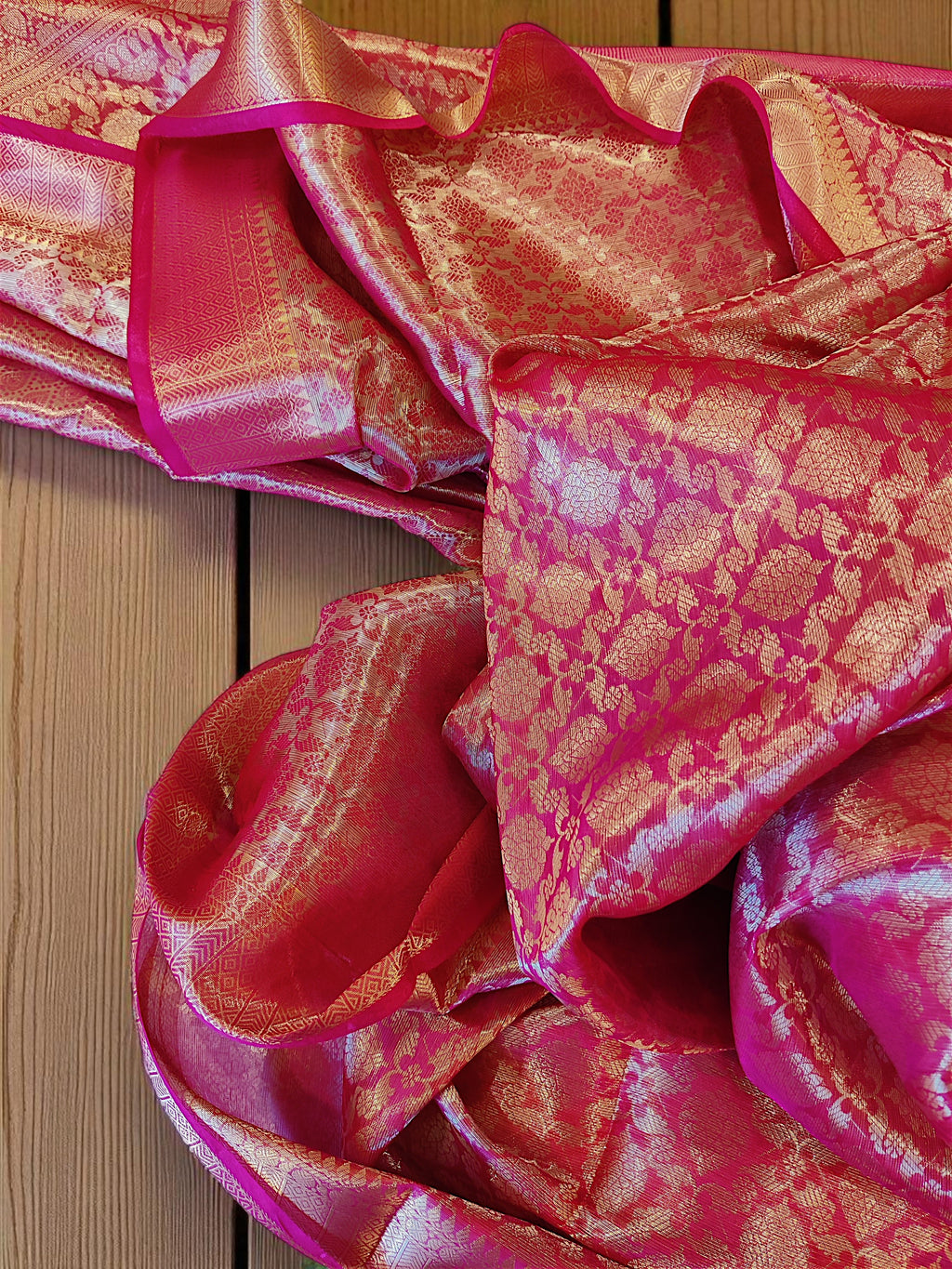 Pink Banarasi Silk Saree with Rich Golden Zari Brocade Work