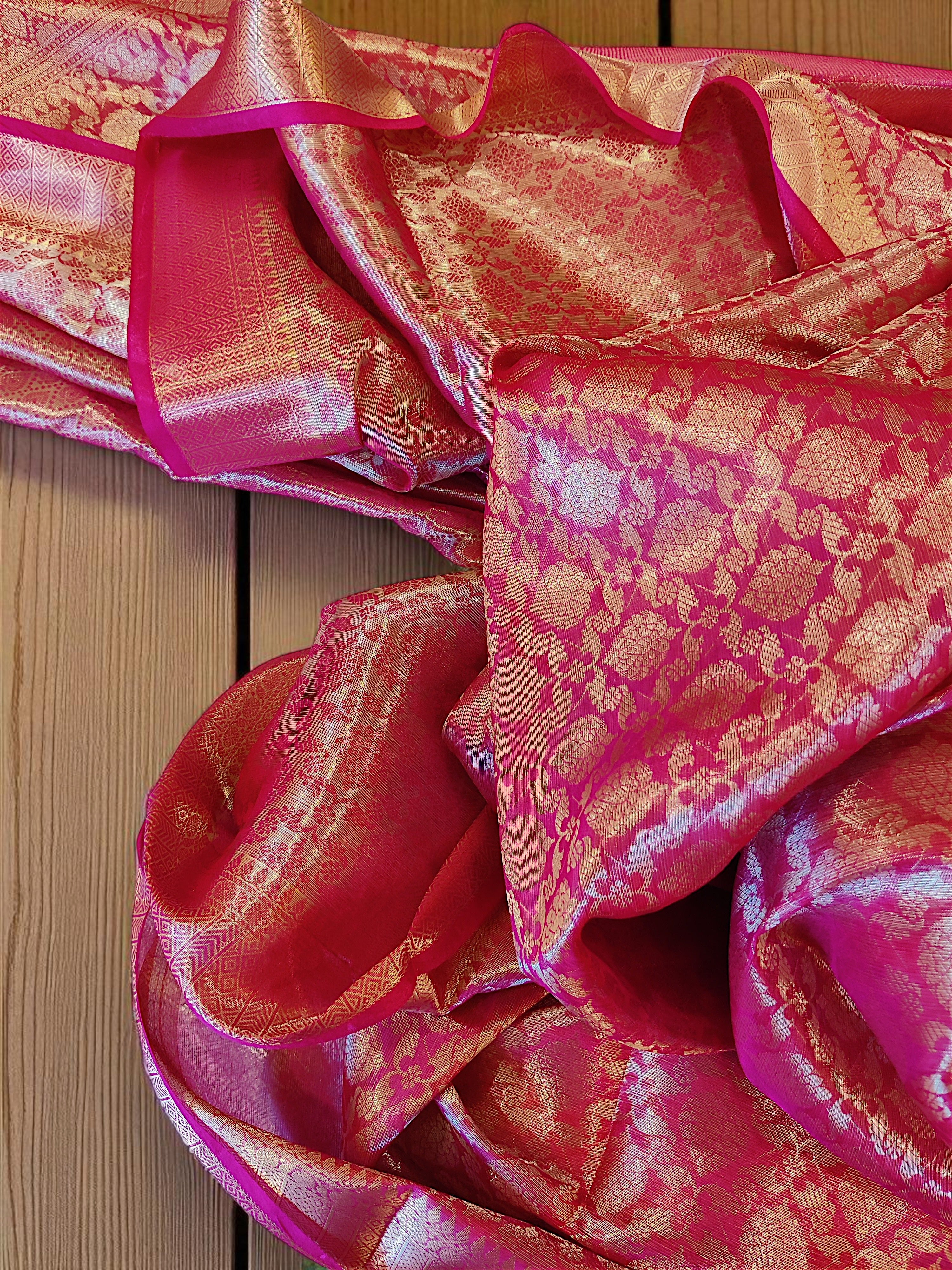Pink Banarasi Silk Saree with Rich Golden Zari Brocade Work
