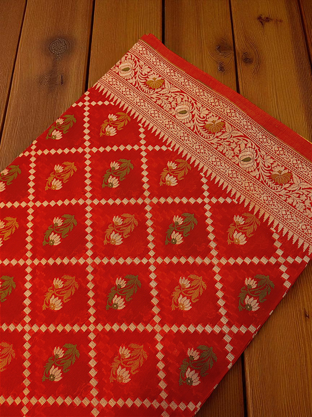 Traditional Red Cotton Meenakari & Paithani Saree