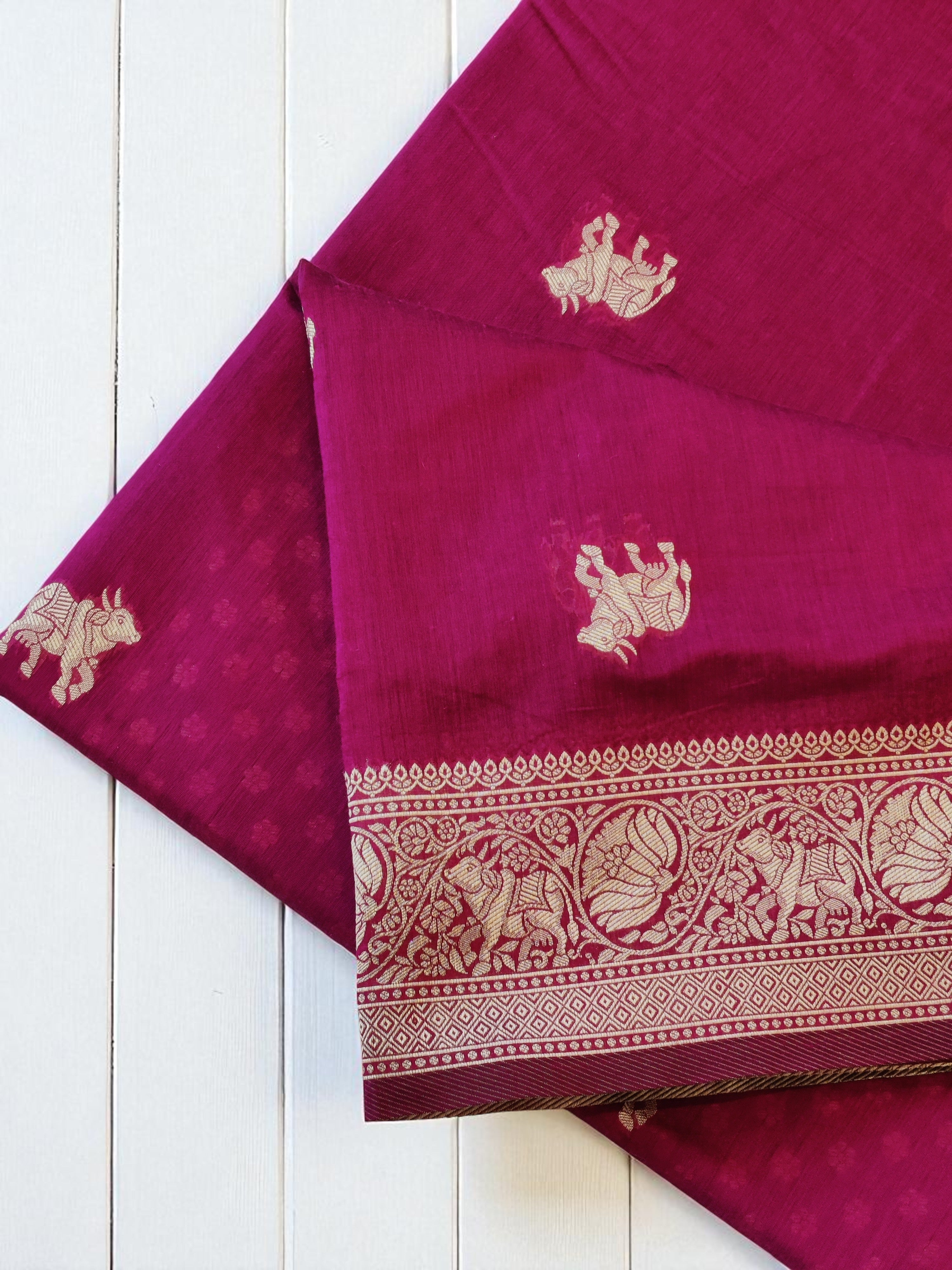 Nandi Embroidered Pure Cotton Banarasi Saree from Varanasi