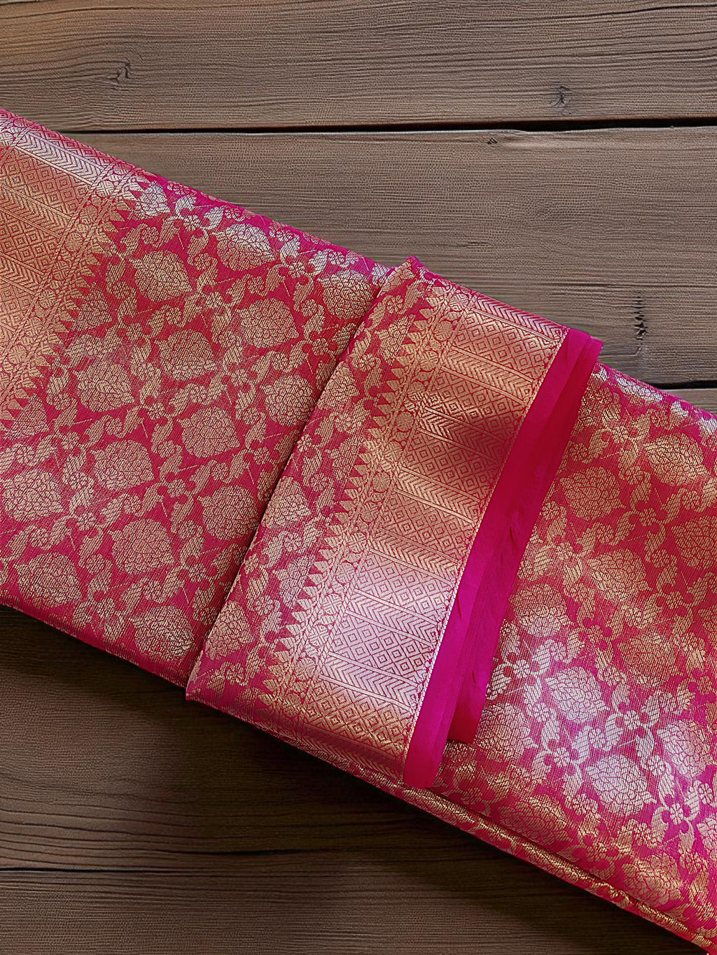 Pink Banarasi Silk Saree with Rich Golden Zari Brocade Work