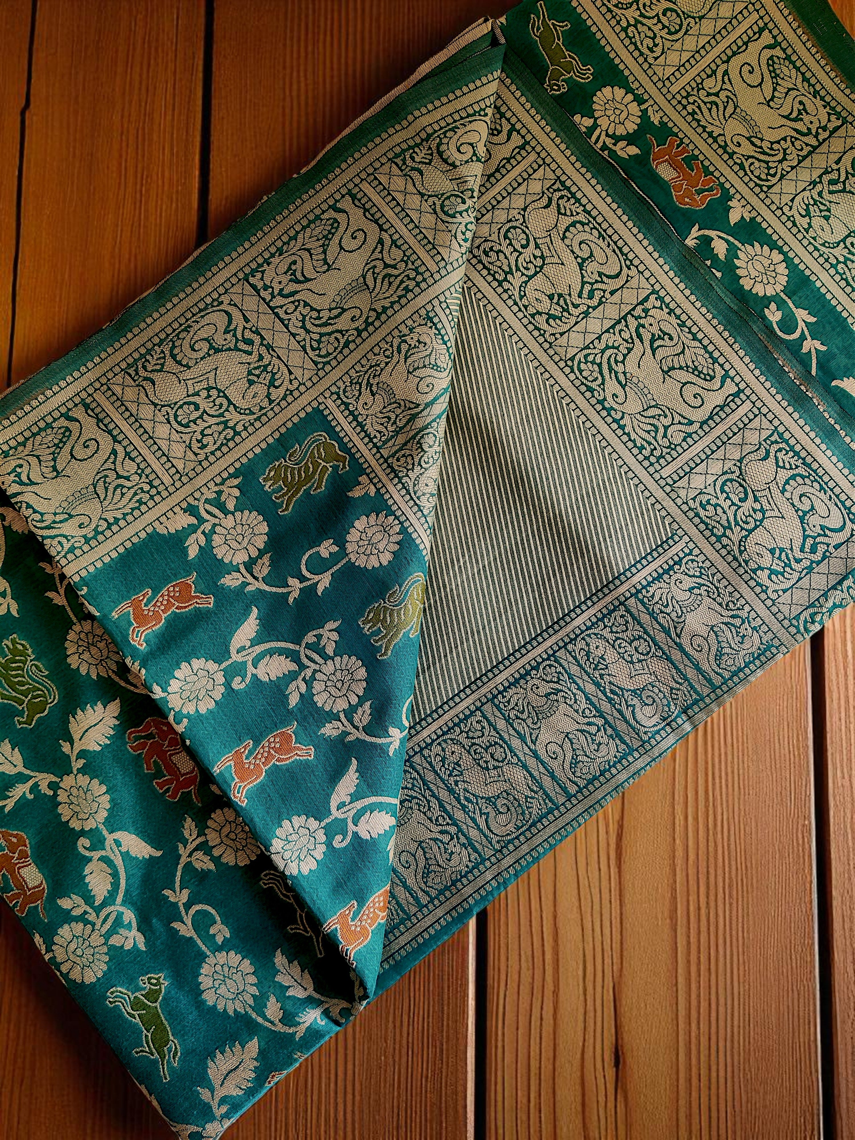 Animal Motifs Banarasi Cotton Saree