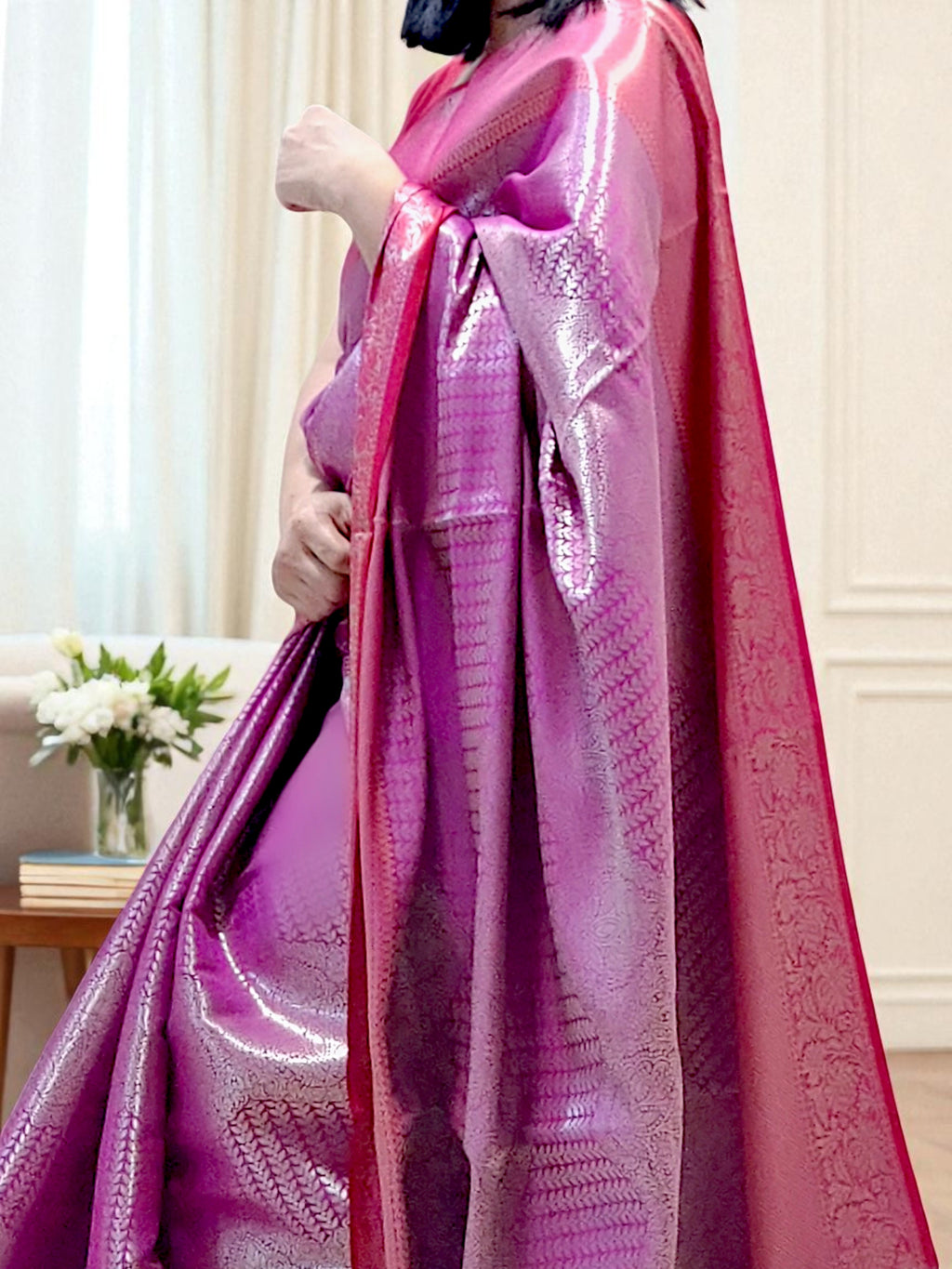 Pink Banarasi Silk Saree with Intricate Zari Motifs