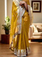 Golden Yellow Maharani Tissue Saree with Zari &amp; Lace Border&nbsp;